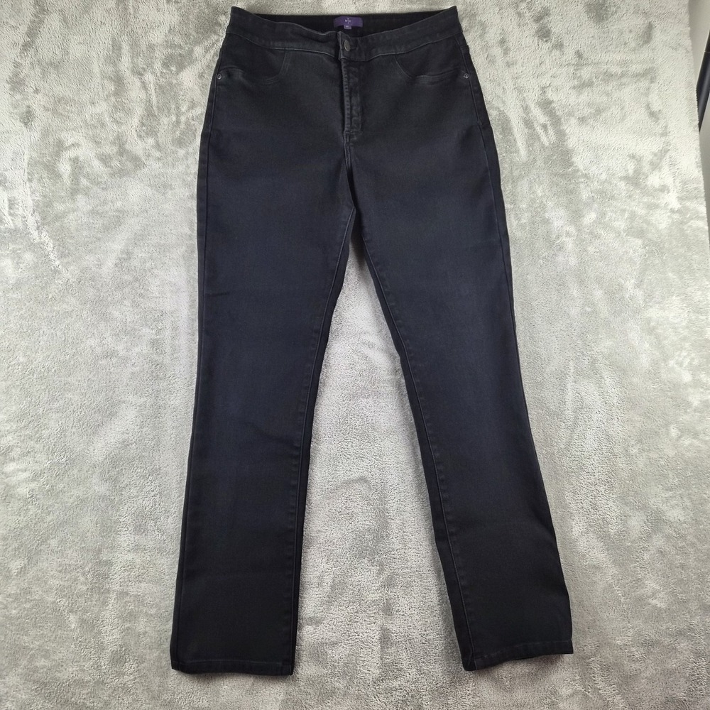 NYDJ Jeans Womens 10 Black Denim Stretch Straight Leg Slimming Shaping Made USA